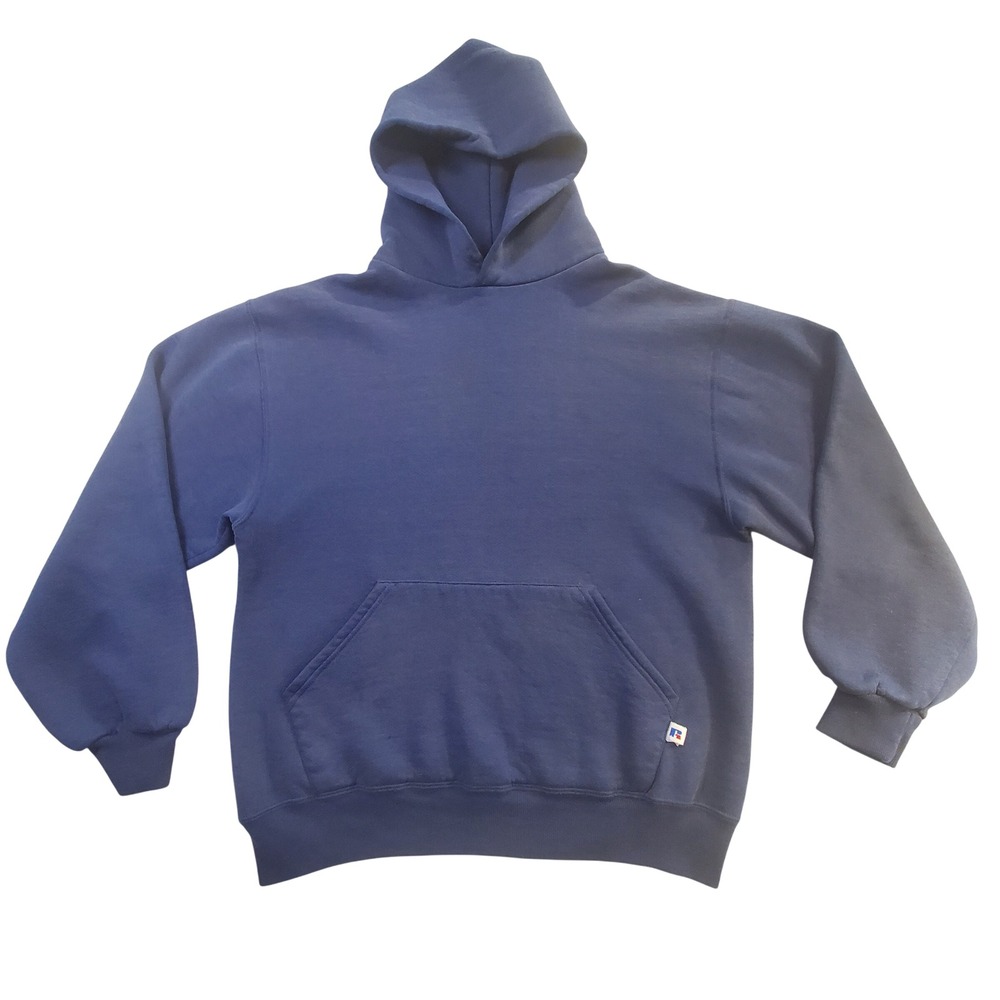 Vintage Russell Athletic Hoodie Navy Blue Blank Made in USA Mens Size M 90s
